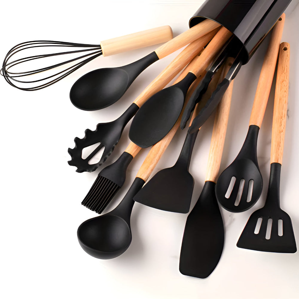 12-Piece Silicone Cooking Utensils Set with Bamboo Handles – Heat-Resistant Kitchen Tools for Easy Cooking 4