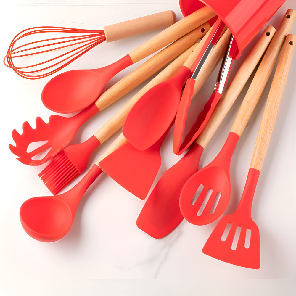12-Piece Silicone Cooking Utensils Set with Bamboo Handles – Heat-Resistant Kitchen Tools for Easy Cooking 5