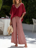 Amelia - Elegant Striped Linen Cotton Two-Piece Casual Set for Summer Events 0