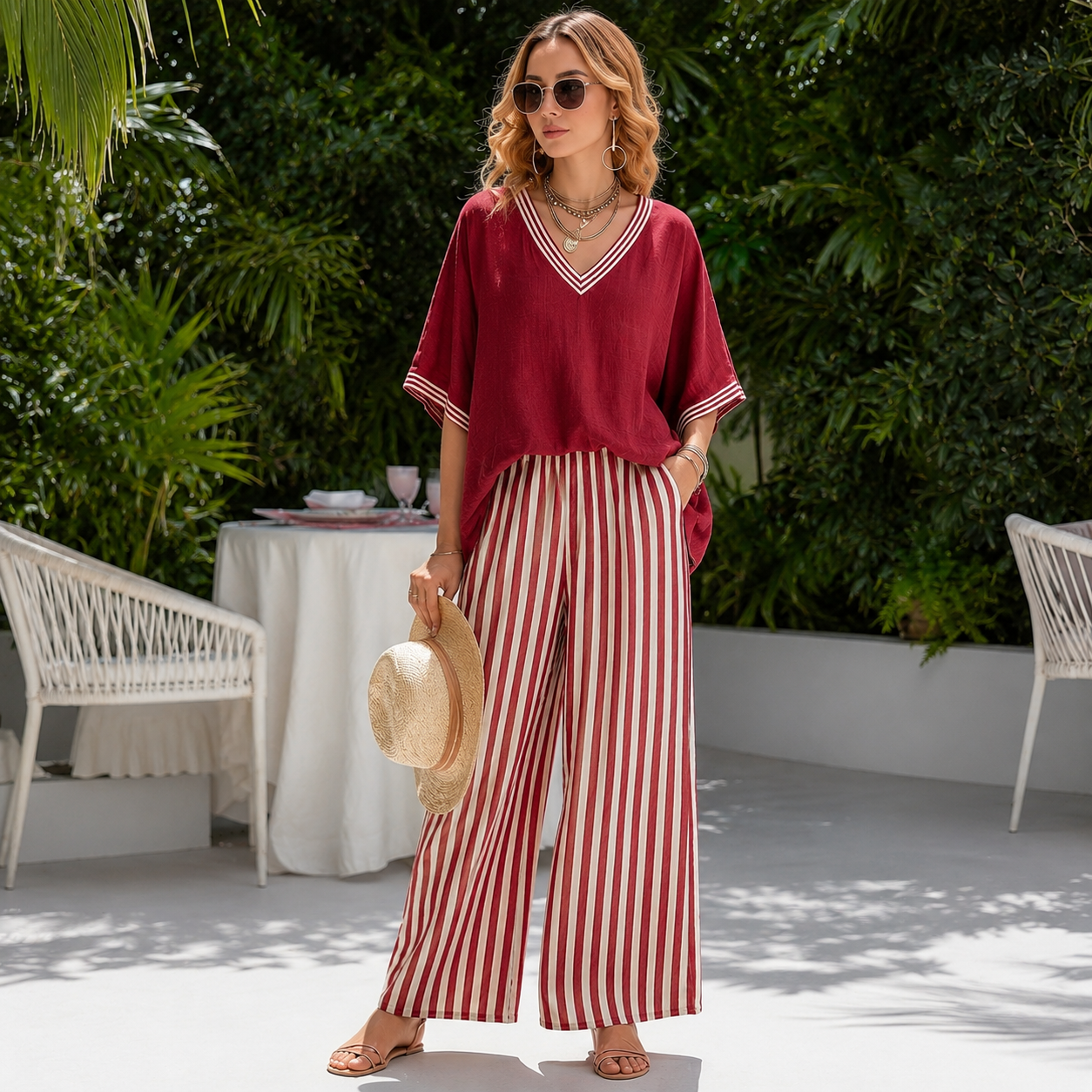 Amelia - Elegant Striped Linen Cotton Two-Piece Casual Set for Summer Events 11