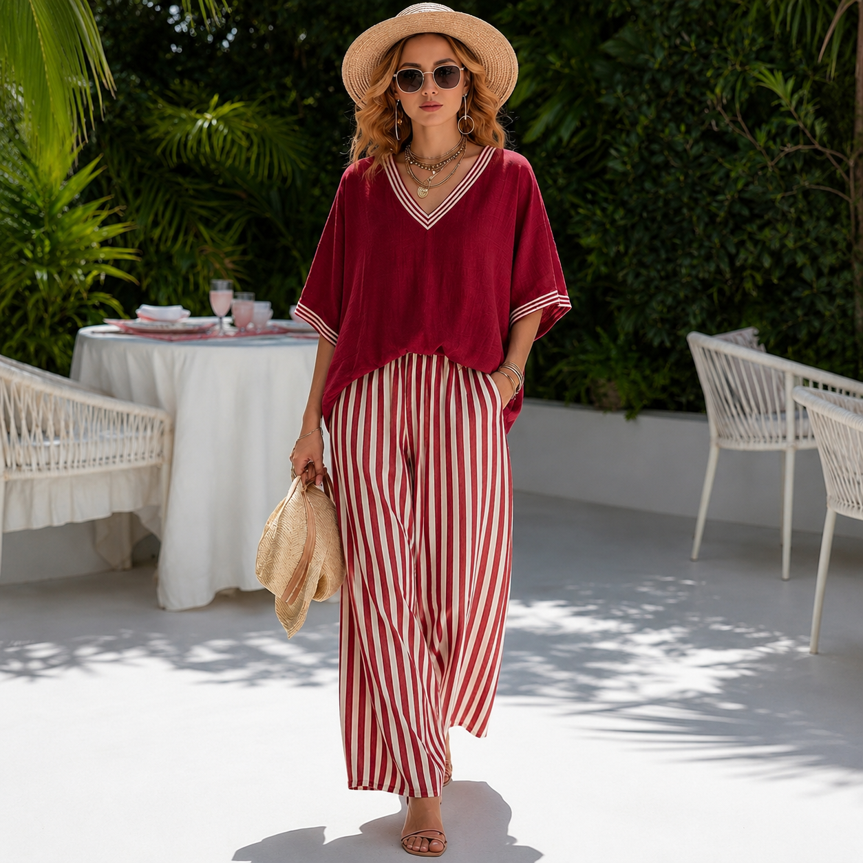 Amelia - Elegant Striped Linen Cotton Two-Piece Casual Set for Summer Events 22