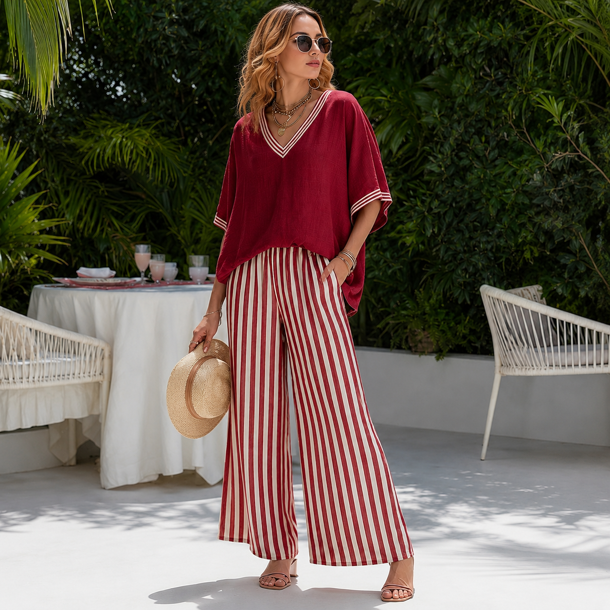 Amelia - Elegant Striped Linen Cotton Two-Piece Casual Set for Summer Events 33