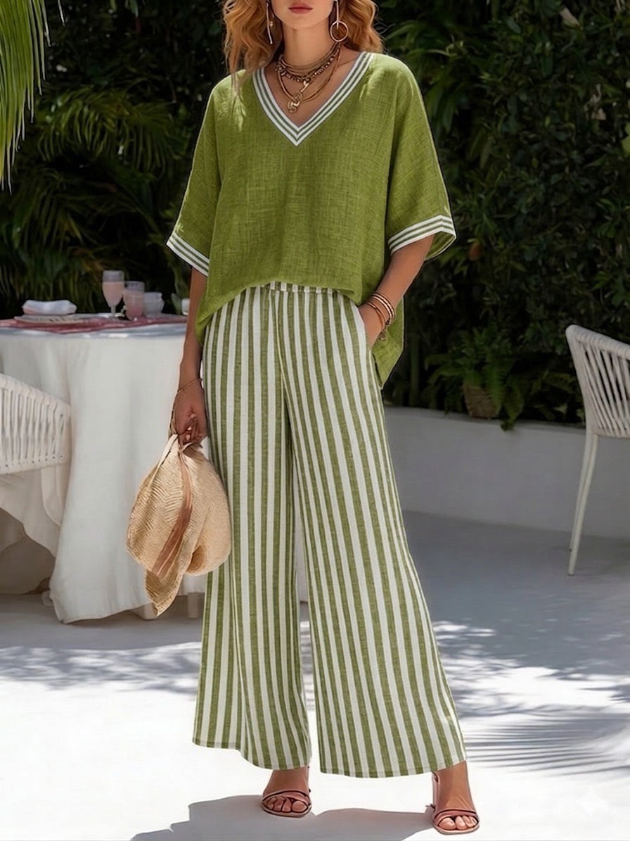 Amelia - Elegant Striped Linen Cotton Two-Piece Casual Set for Summer Events 4