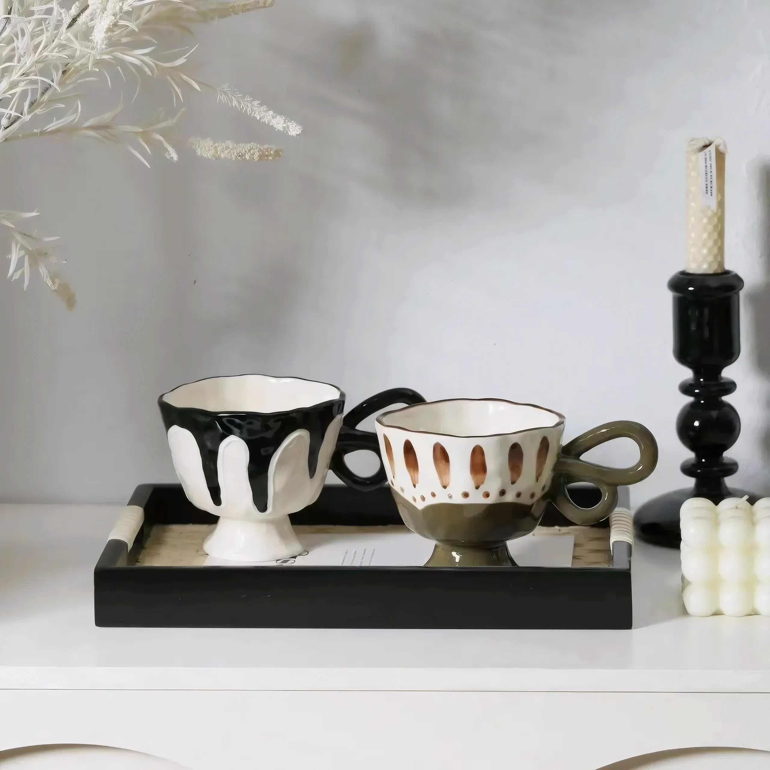 Artisanal Glazed Ceramic Mug with Double-Handle Design – Handmade Pottery Coffee Cup, 280 ml Capacity 2