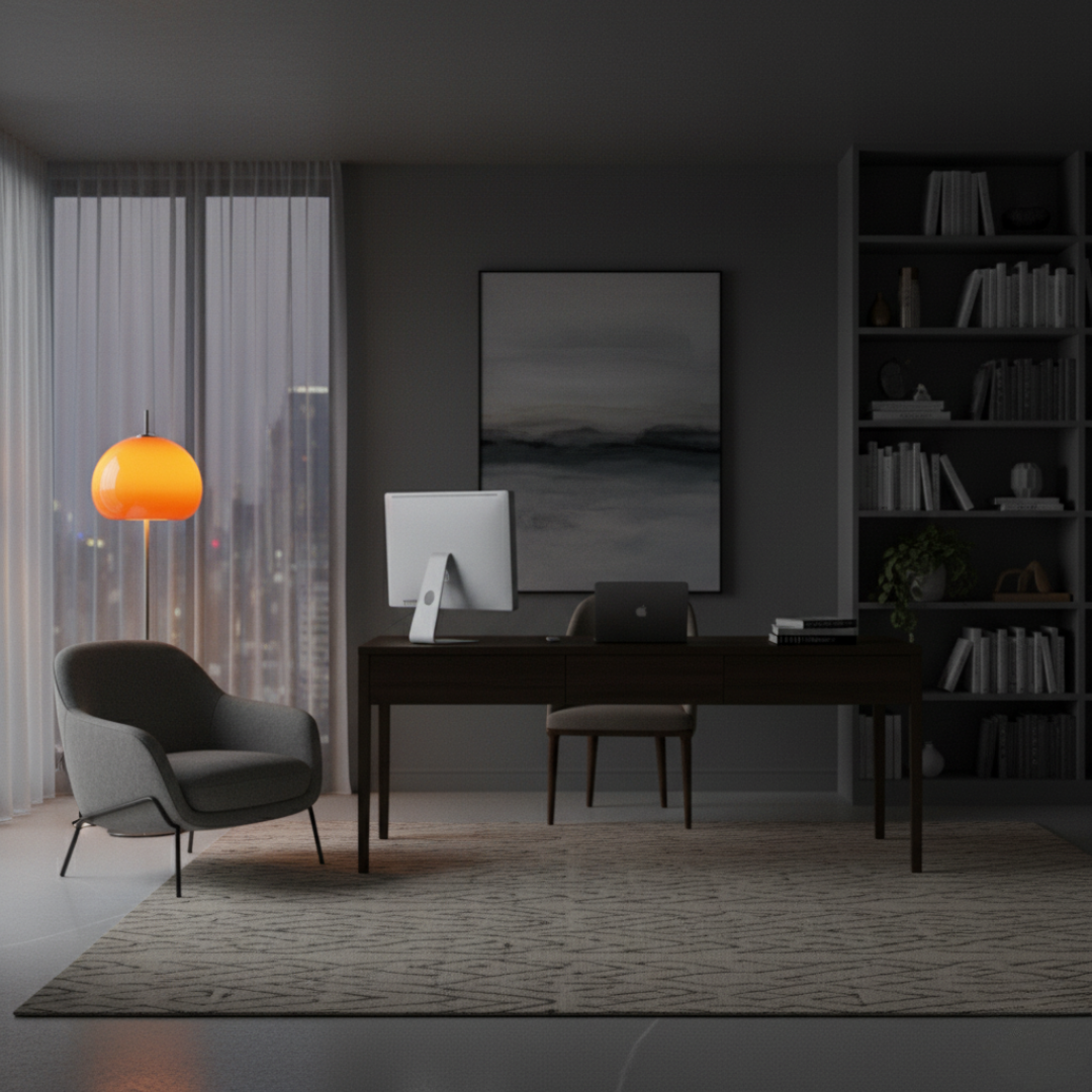 AuranLux Bauhaus Orange Glass Floor Lamp - Dimmable LED Mid-Century Standing Light