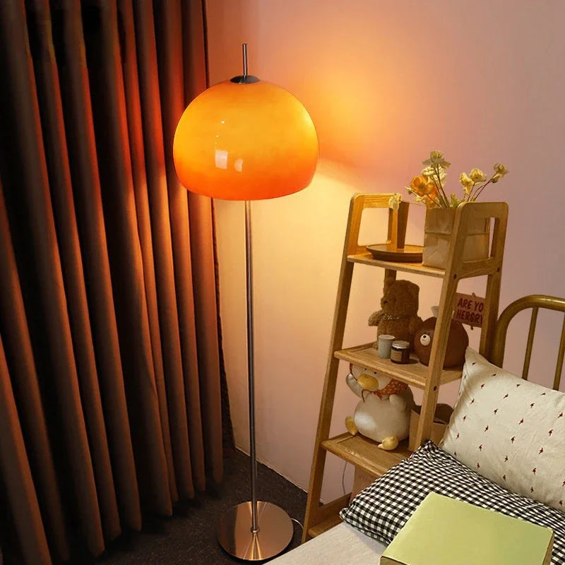 AuranLux Bauhaus Orange Glass Floor Lamp - Dimmable LED Mid-Century Standing Light