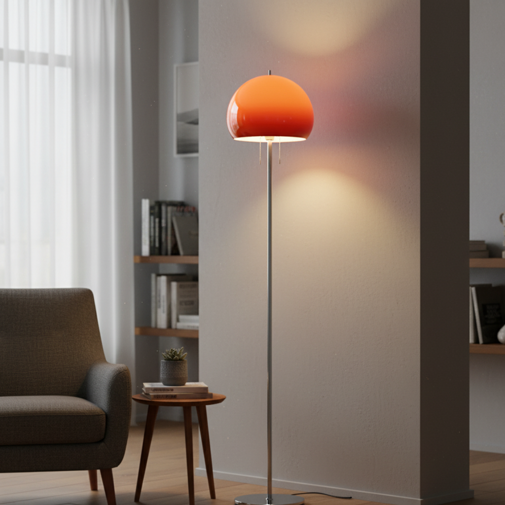 AuranLux Bauhaus Orange Glass Floor Lamp - Dimmable LED Mid-Century Standing Light