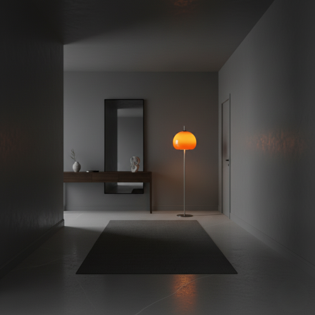 AuranLux Bauhaus Orange Glass Floor Lamp - Dimmable LED Mid-Century Standing Light