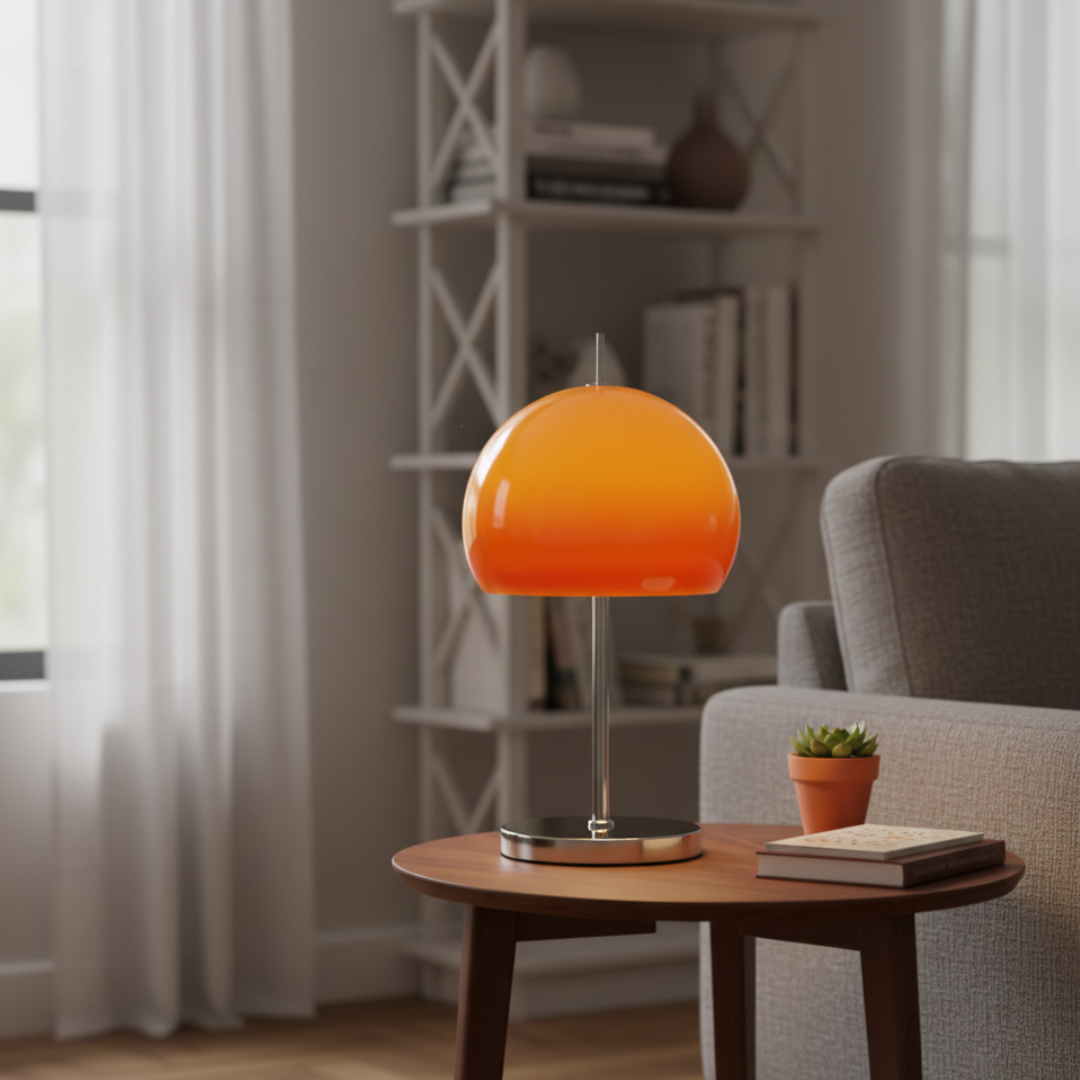 AuranLux Bauhaus Orange Glass Floor Lamp - Dimmable LED Mid-Century Standing Light