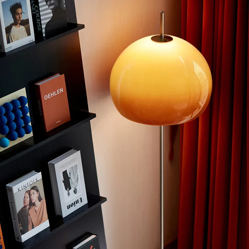 AuranLux Bauhaus Orange Glass Floor Lamp - Dimmable LED Mid-Century Standing Light