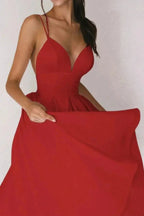 Ava Women's A-Line Dress | Premium Crepe Satin, Elegant Red Cocktail Dress 0