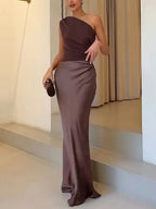 Ava Women's Maxi Dress | One Shoulder Pleated Design, Plus Size Available 5