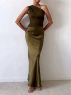 Ava Women's Maxi Dress | One Shoulder Pleated Design, Plus Size Available 7