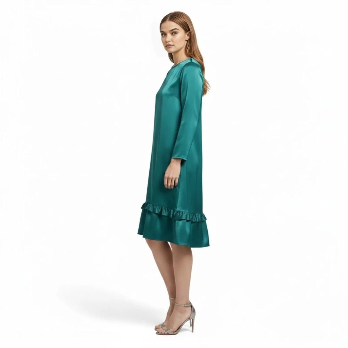 Ava Women's Summer Dress | Satin Elegance with Ruffle Hem 6