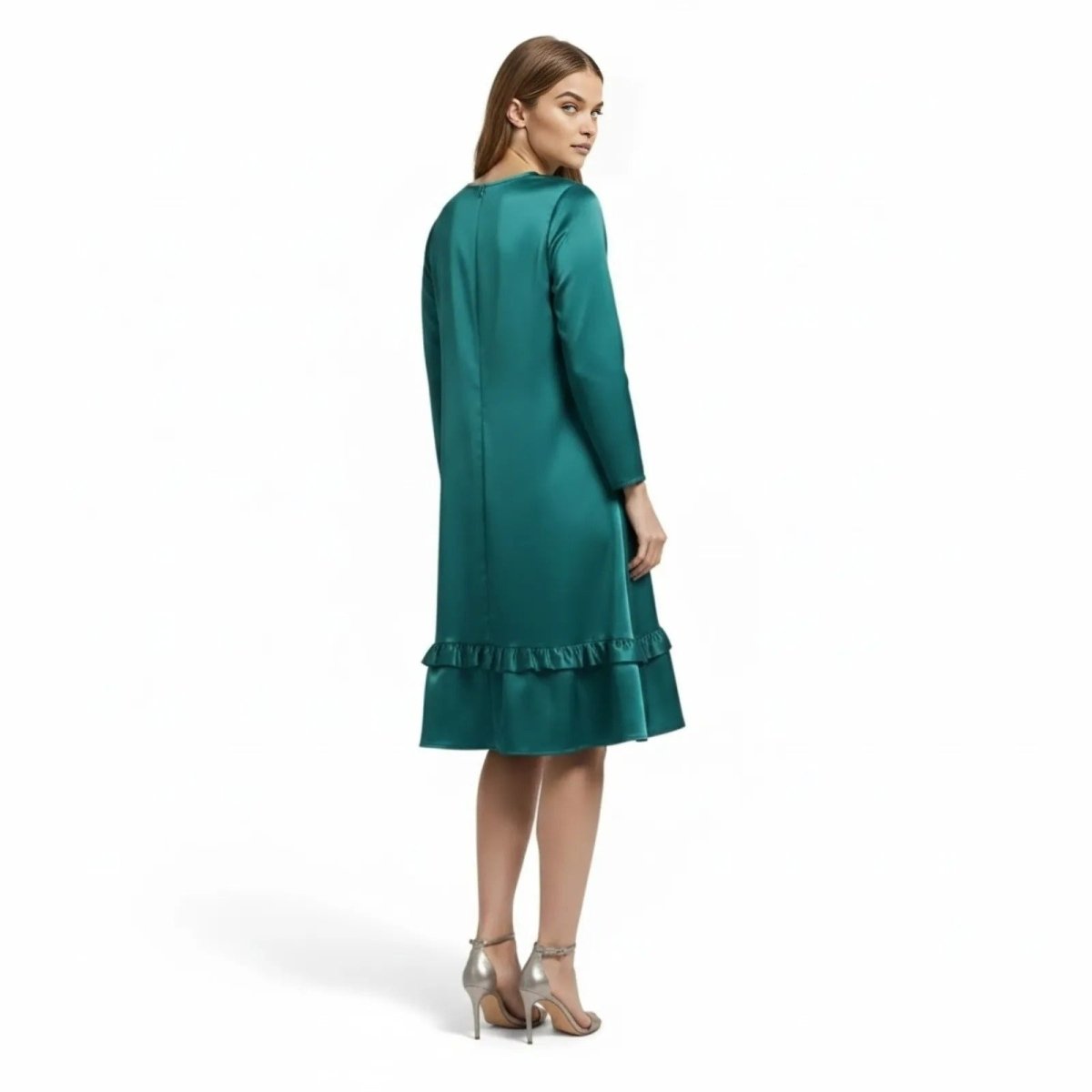 Ava Women's Summer Dress | Satin Elegance with Ruffle Hem 7