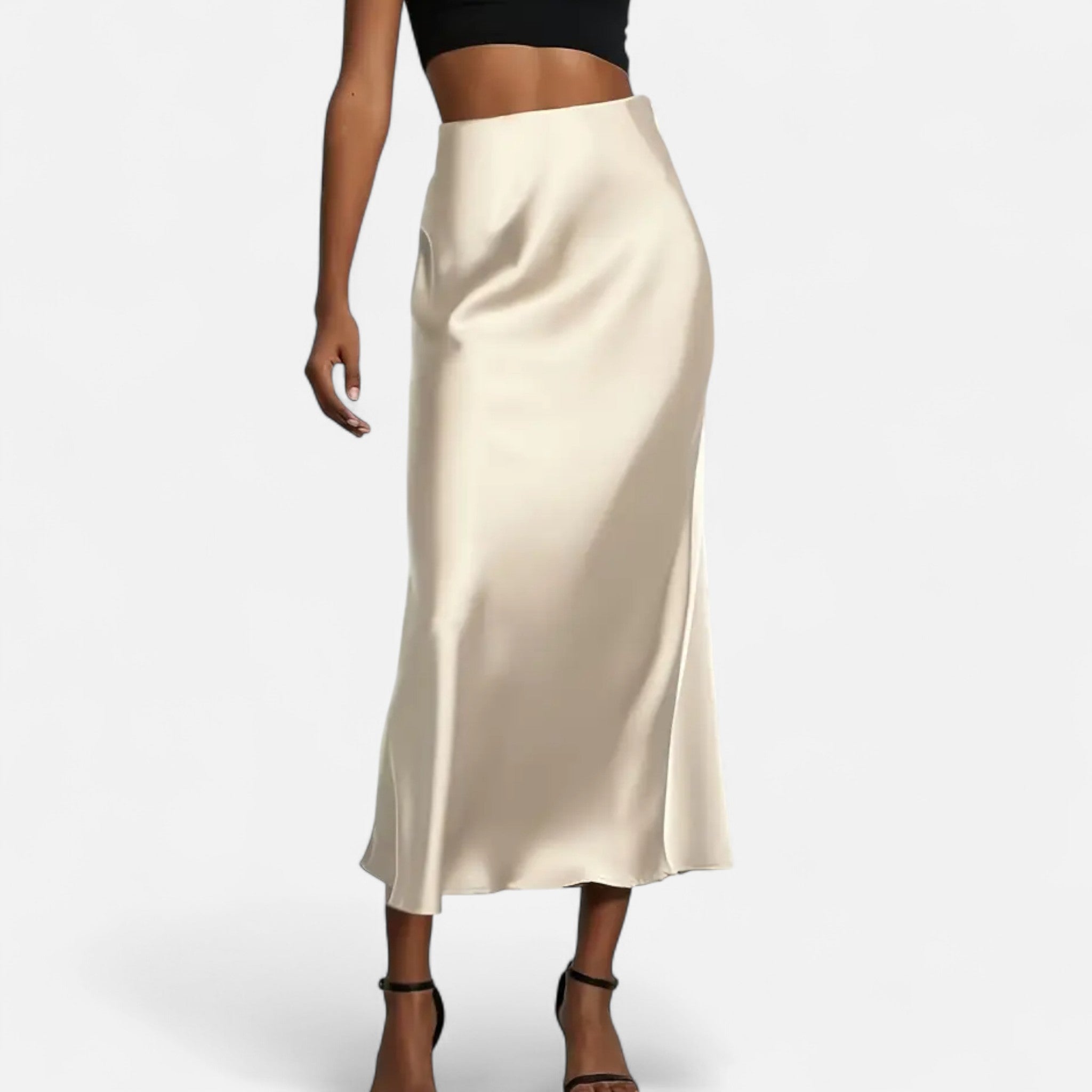 Aveline Women's Midi Skirt | High-Waist Satin Elegance 0