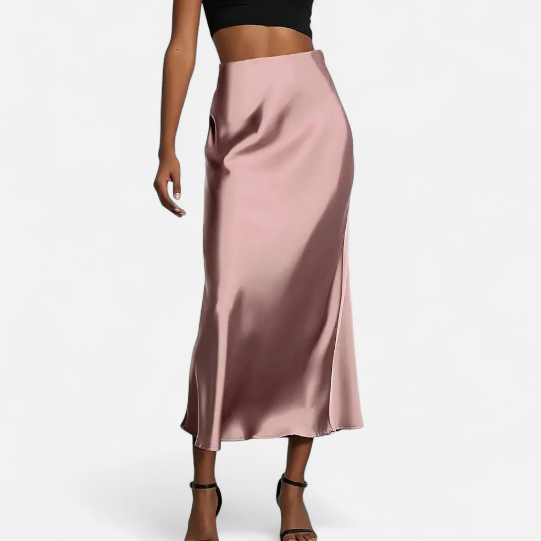 Aveline Women's Midi Skirt | High-Waist Satin Elegance 2