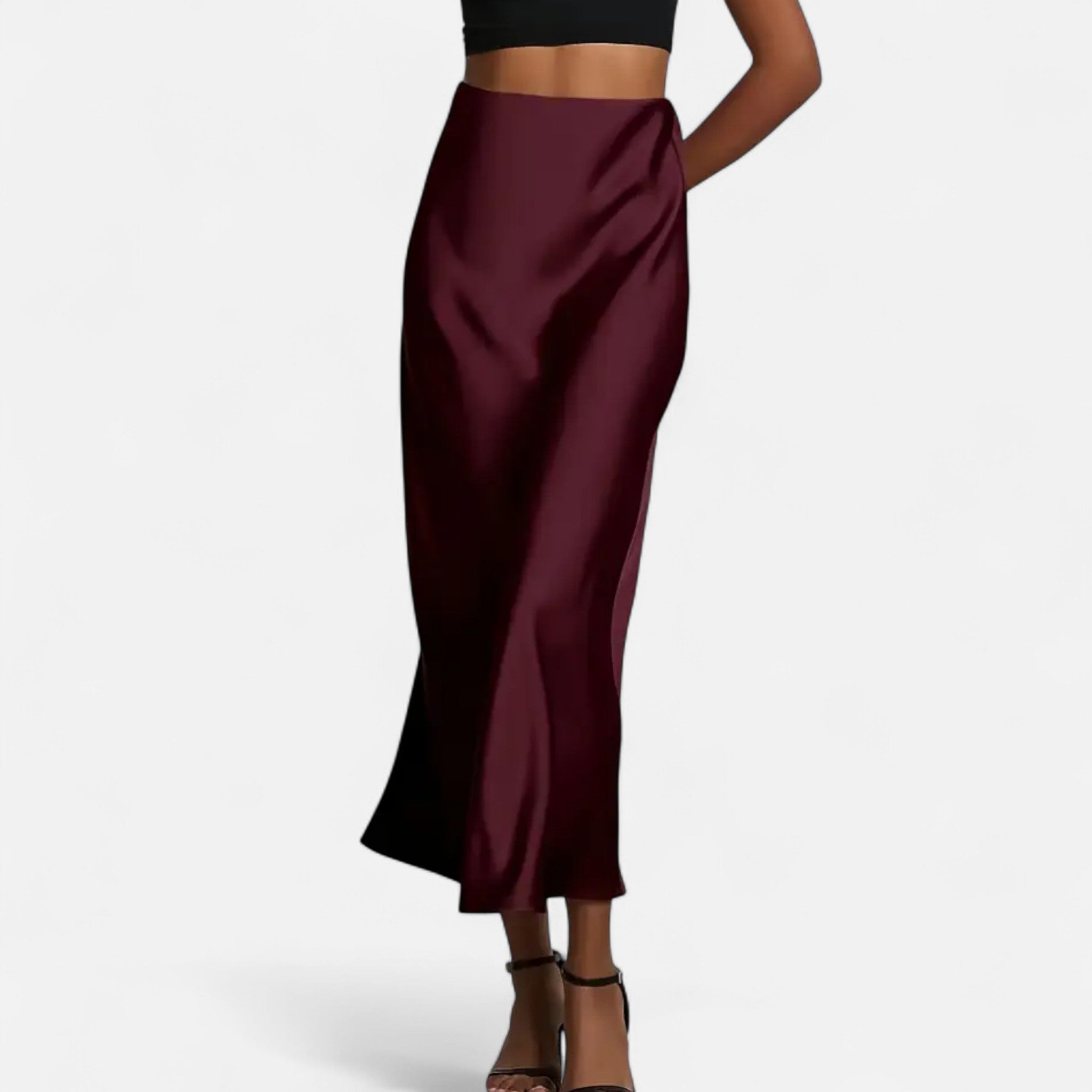 Aveline Women's Midi Skirt | High-Waist Satin Elegance 7