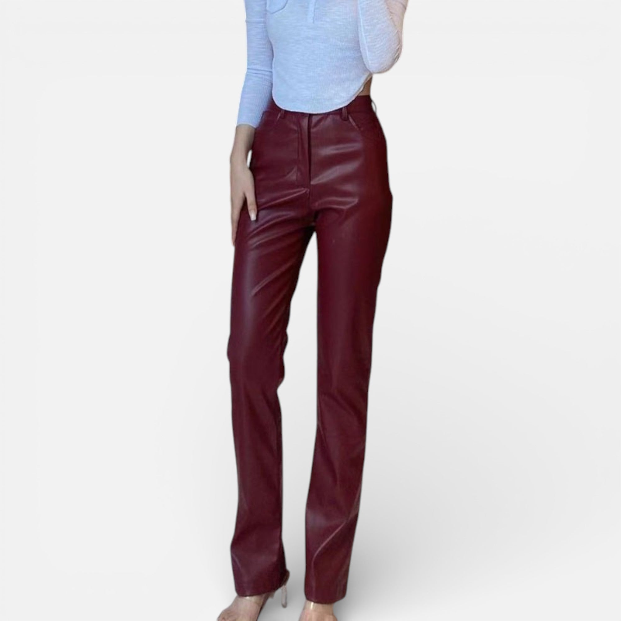 Aveline Women's Pants | Premium Faux Leather Straight-Leg Design 0
