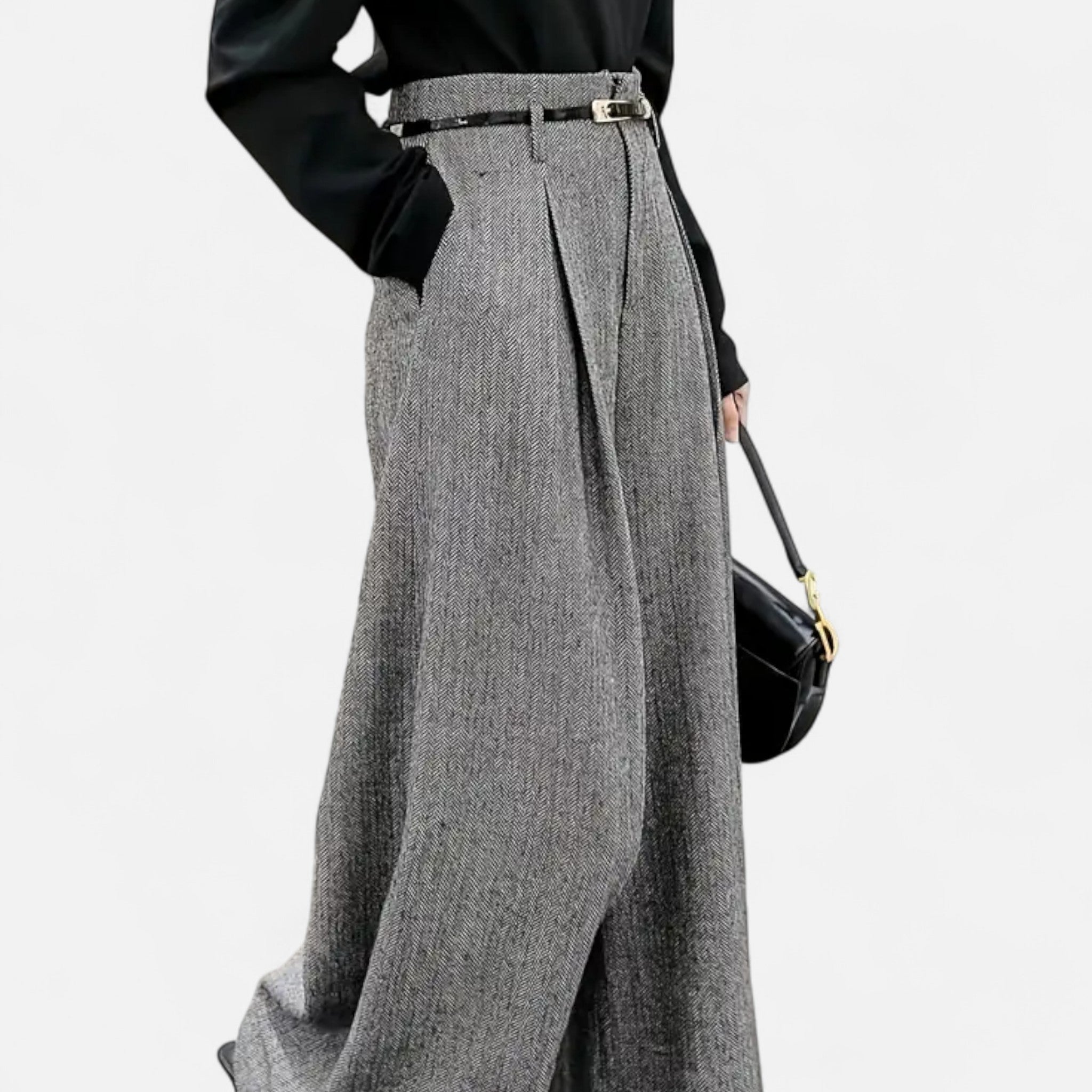 Aveline Women's Wide Leg Pants | Premium Tweed, Pleated Detail 0