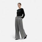 Aveline Women's Wide Leg Pants | Premium Tweed, Pleated Detail 1