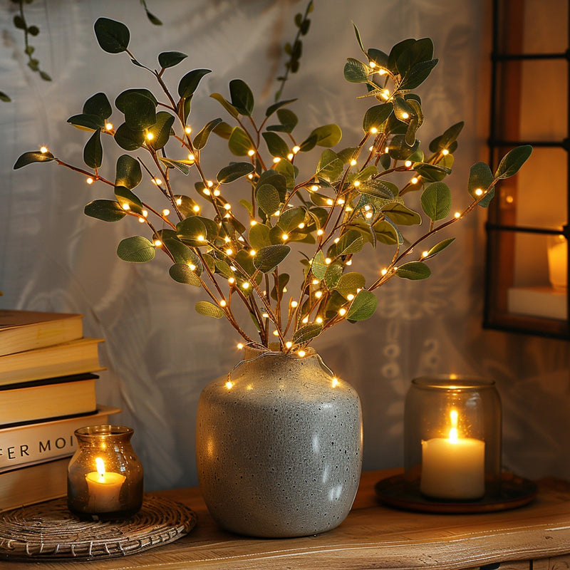 Battery Operated Olive Branch LED Lights - Warm White Twig Lights for Vase Decor