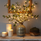 Battery Operated Olive Branch LED Lights - Warm White Twig Lights for Vase Decor