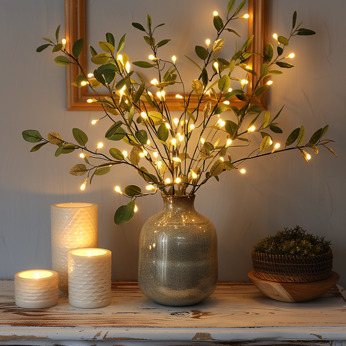 Battery Operated Olive Branch LED Lights - Warm White Twig Lights for Vase Decor