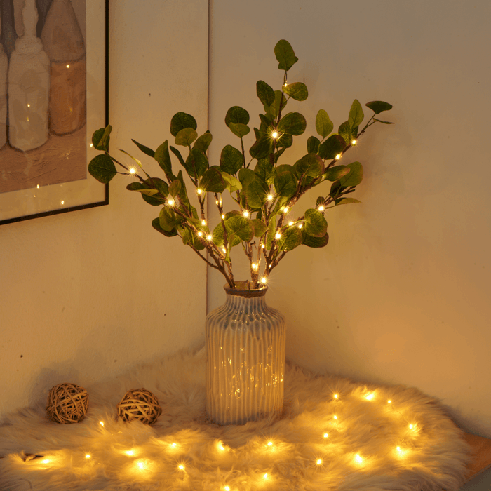 Battery Operated Olive Branch LED Lights - Warm White Twig Lights for Vase Decor