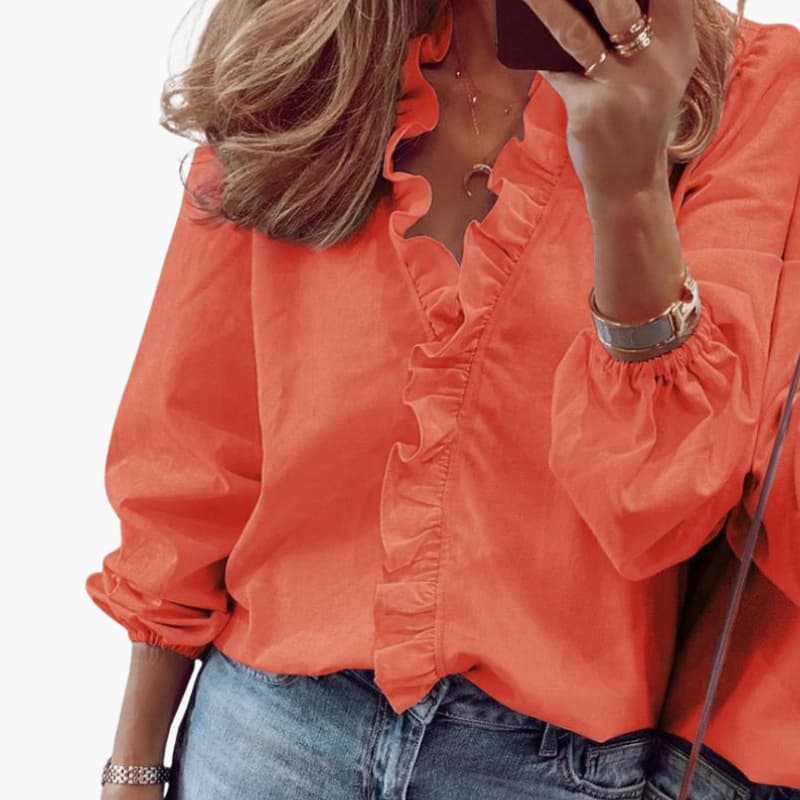 Bella Women's Blouse | V-Neck Ruffle Long Sleeve Top, Woven Fabric 5