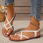 Bella Women's Sandals | Braided Strap Design, Open-Toe Flat 0