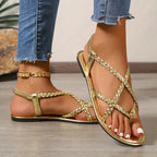 Bella Women's Sandals | Braided Strap Design, Open-Toe Flat 4