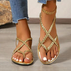 Bella Women's Sandals | Braided Strap Design, Open-Toe Flat 5