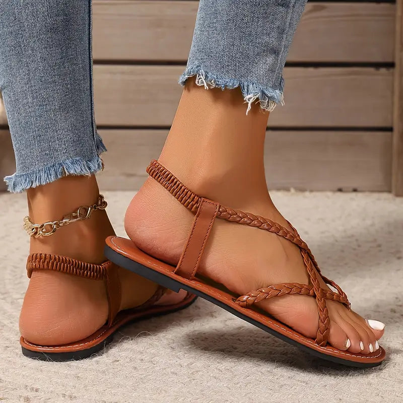 Bella Women's Sandals | Braided Strap Design, Open-Toe Flat 8