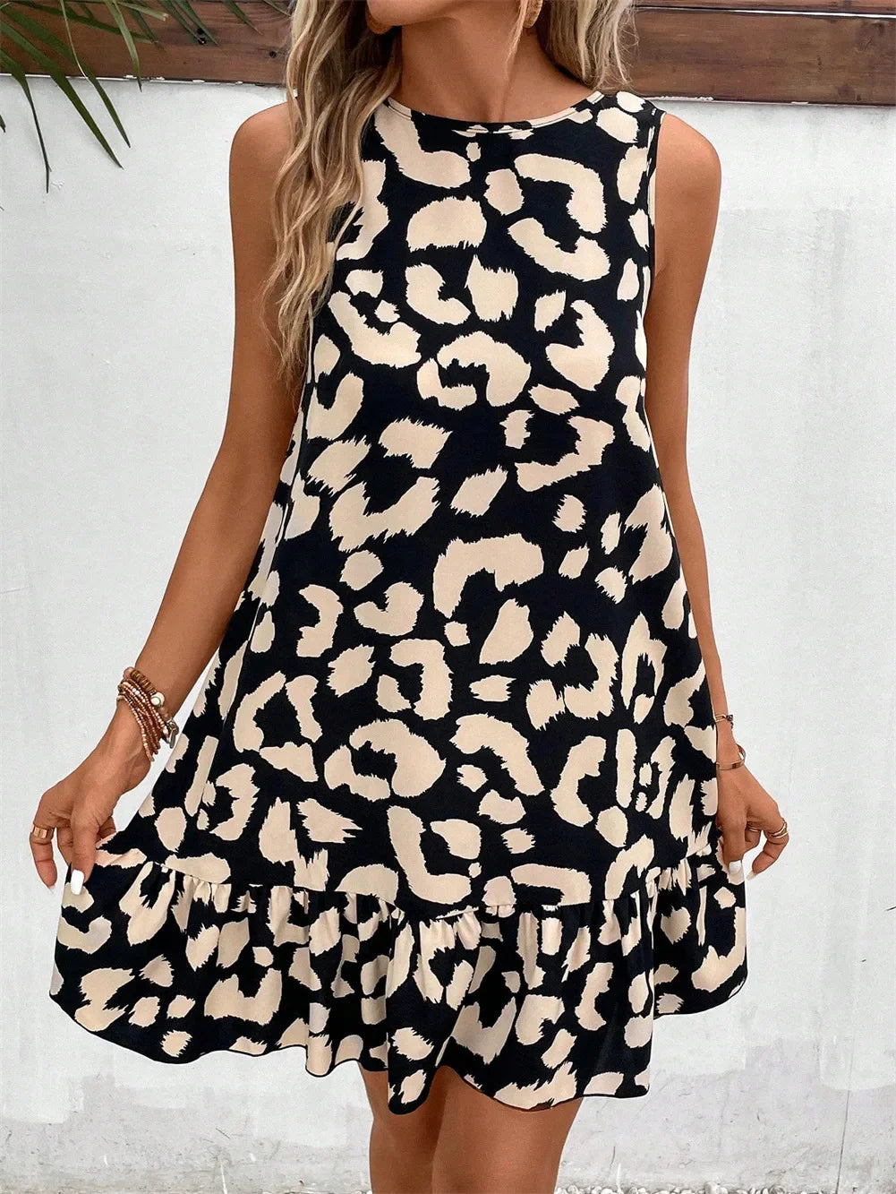 Bella Women's Summer Dress | Lightweight Polyester, Black Leopard Print 3