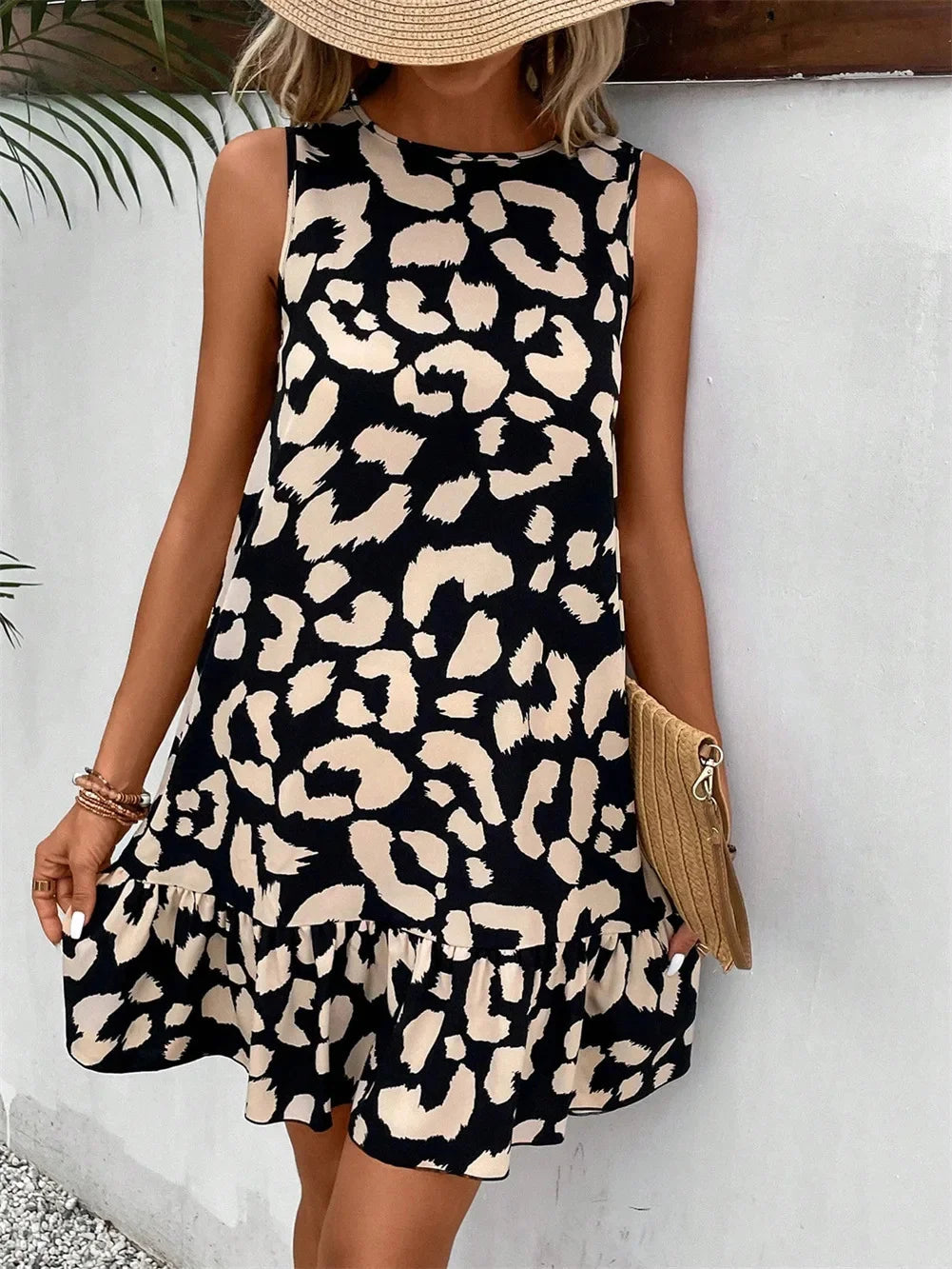 Bella Women's Summer Dress | Lightweight Polyester, Black Leopard Print 4