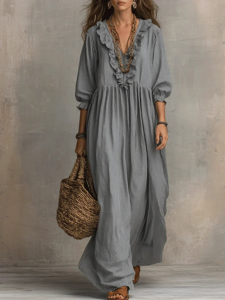 Bohemian Striped Maxi Dress with Ruffles - Elegant Summer Dress for Women 0