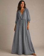Bohemian Striped Maxi Dress with Ruffles - Elegant Summer Dress for Women 512