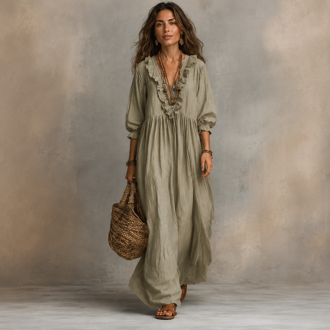 Bohemian Striped Maxi Dress with Ruffles - Elegant Summer Dress for Women 55