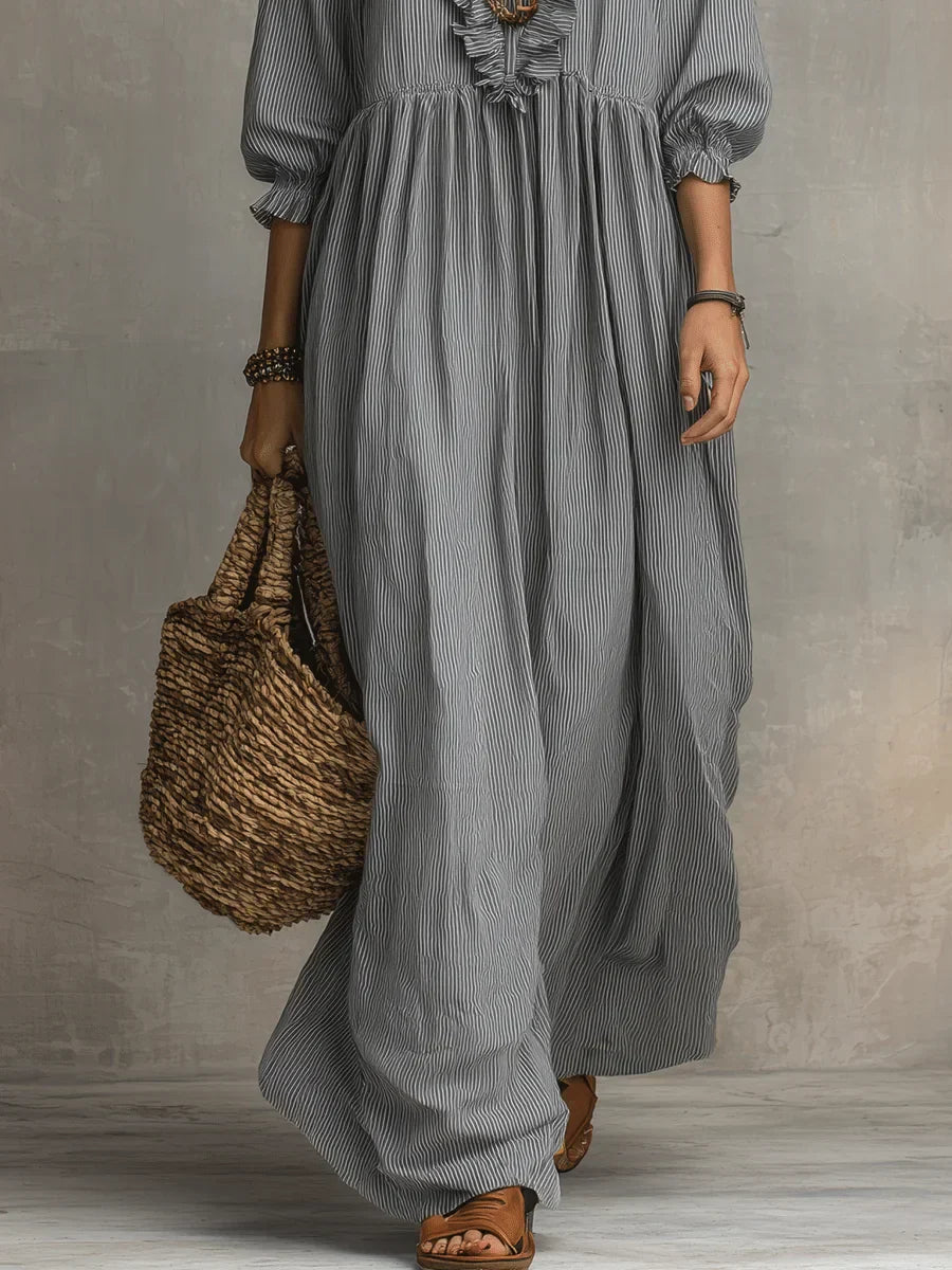 Bohemian Striped Maxi Dress with Ruffles - Elegant Summer Dress for Women 1