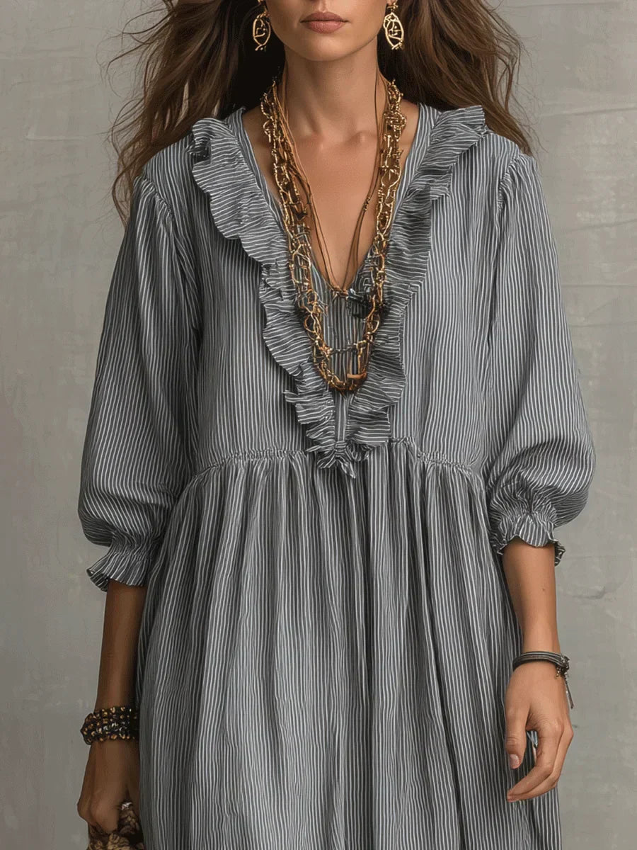 Bohemian Striped Maxi Dress with Ruffles - Elegant Summer Dress for Women 2
