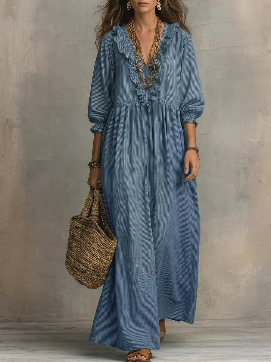 Bohemian Striped Maxi Dress with Ruffles - Elegant Summer Dress for Women 3