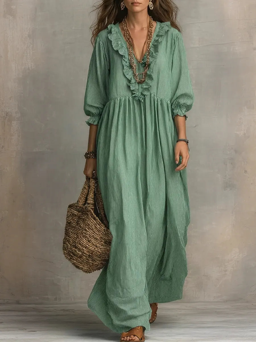 Bohemian Striped Maxi Dress with Ruffles - Elegant Summer Dress for Women 4