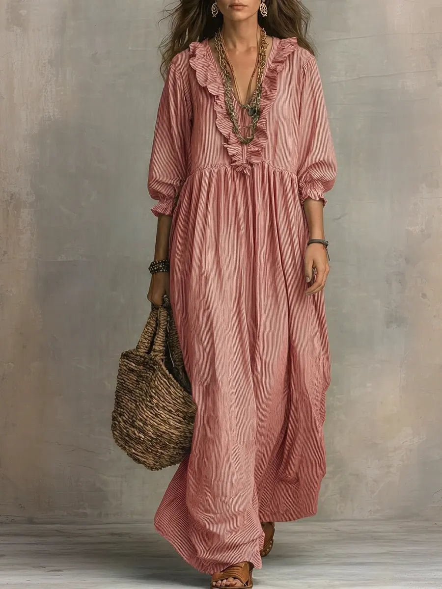 Bohemian Striped Maxi Dress with Ruffles - Elegant Summer Dress for Women 5