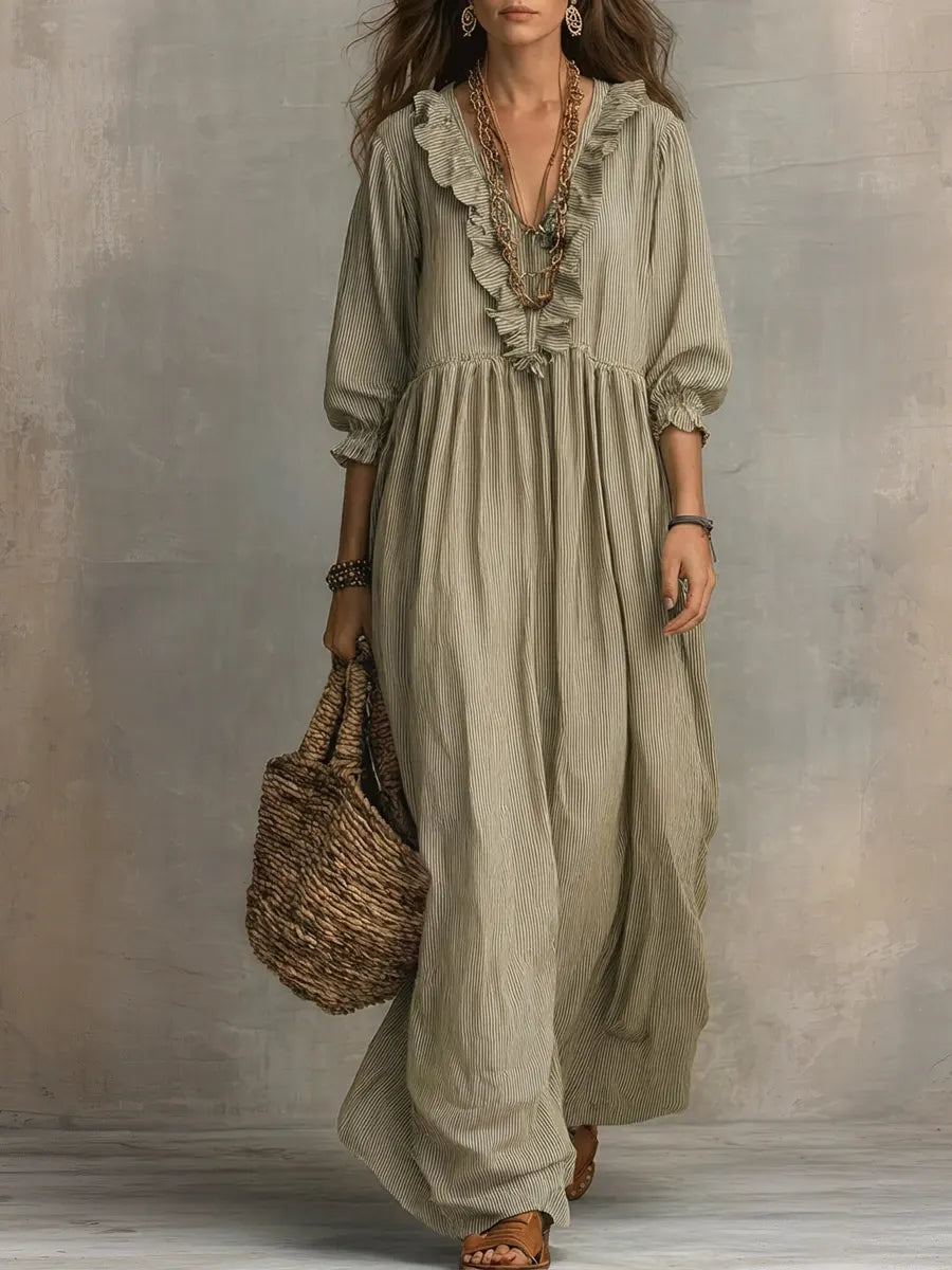 Bohemian Striped Maxi Dress with Ruffles - Elegant Summer Dress for Women 6