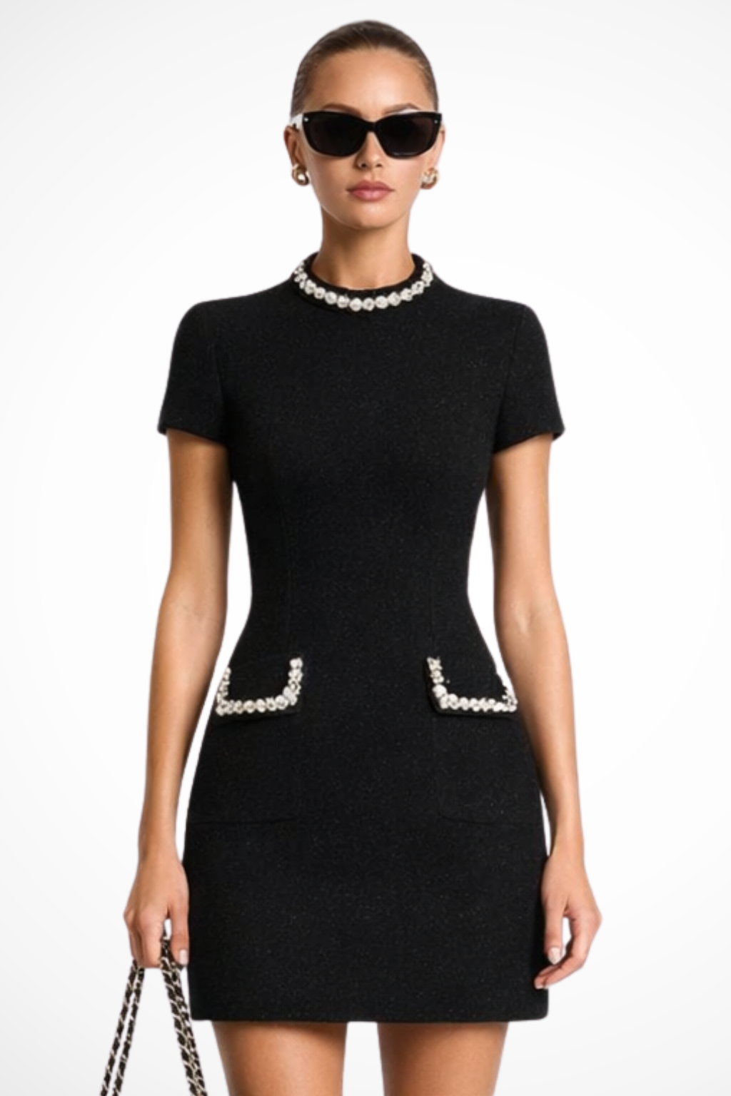 Brianna Women's Mini Dress | Pearl Trim, Flattering Fit 0