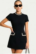 Brianna Women's Mini Dress | Pearl Trim, Flattering Fit 3
