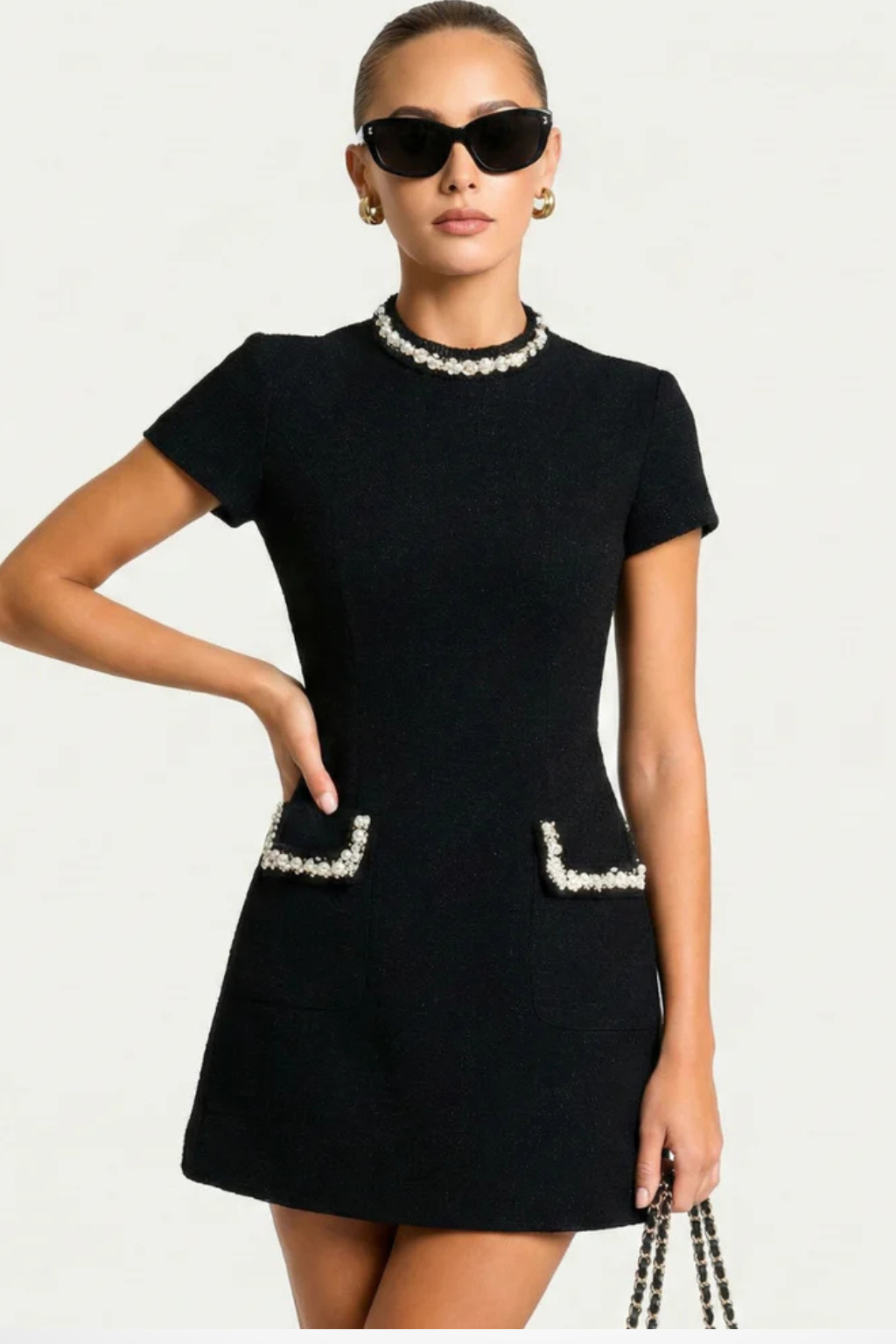 Brianna Women's Mini Dress | Pearl Trim, Flattering Fit 3