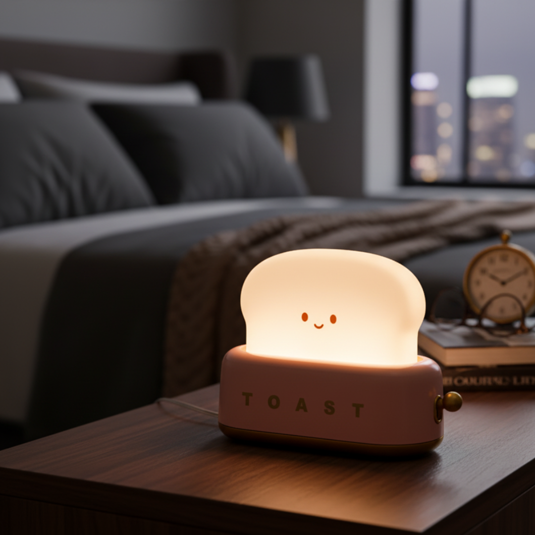 CalorLux Toaster Table Lamp - Rechargeable LED Toast Night Light with Dimmer
