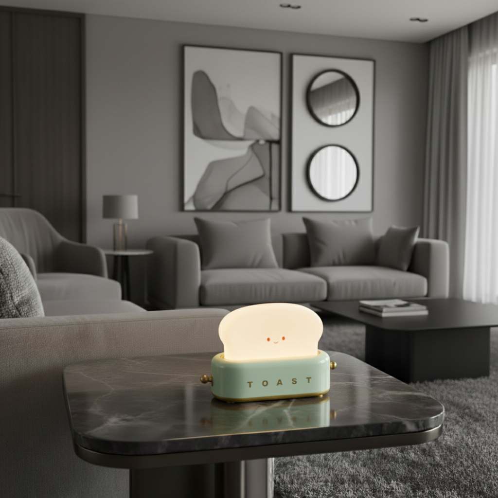 CalorLux Toaster Table Lamp - Rechargeable LED Toast Night Light with Dimmer